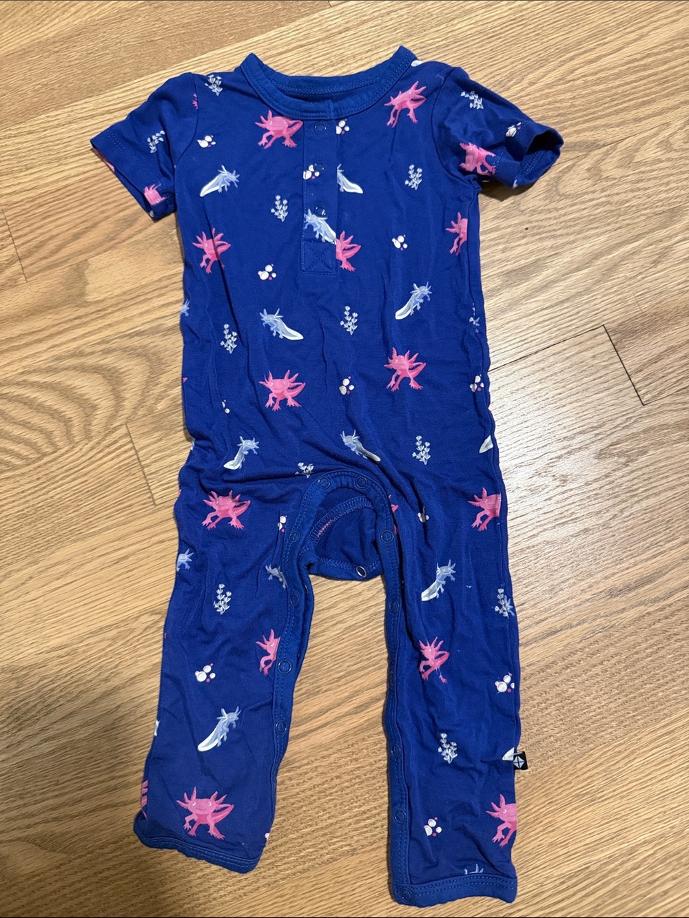 Kyte BABY Navy One-Piece Footie with Pink & Light Blue Sea Motifs